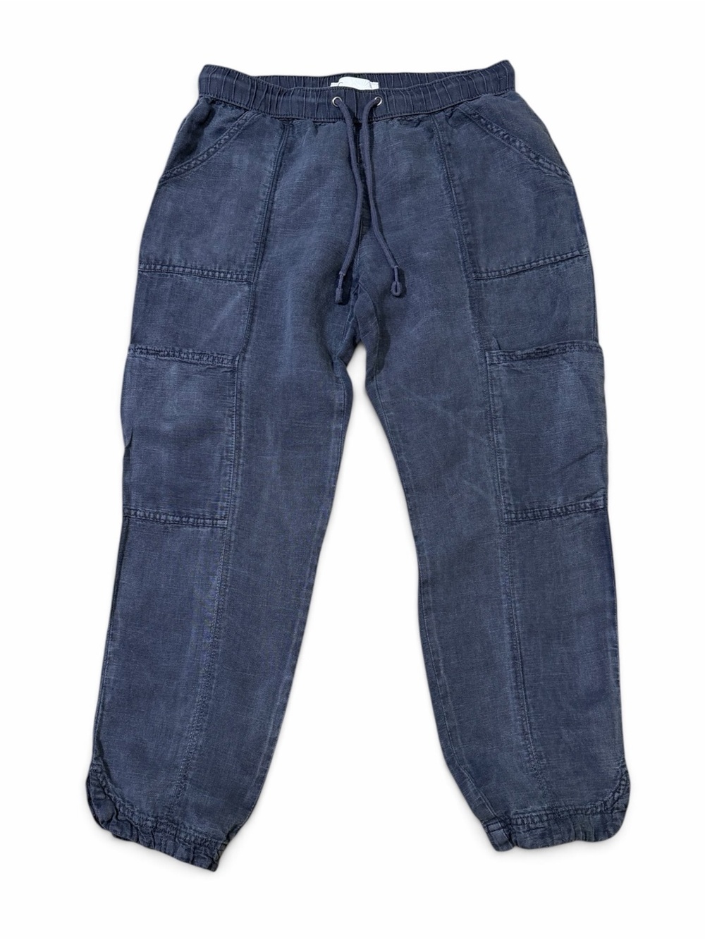 C&C California Linen Cargo Jogger Pants Charcoal Blue Gray Drawstring Size S